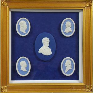 Two Framed Groups of Wedgwood Blue Jasper Medallions
