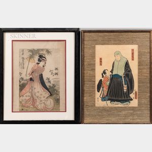 Five Ukiyo-e Utagawa School Woodblock Prints