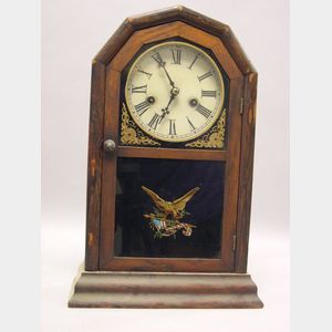 Atkins Clock Co. Rosewood Shelf Clock with Eagle Decorated Glass Tablet