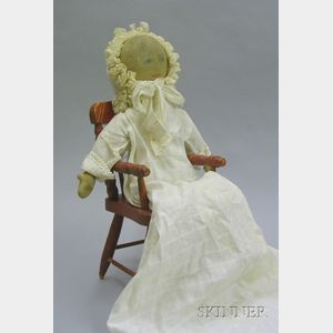 Handmade Rag Doll and Red-Painted Doll Chair