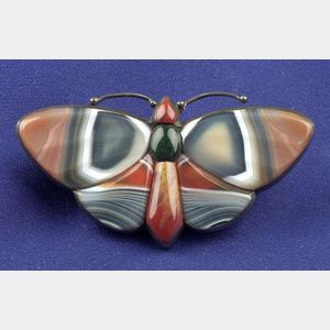 Antique Scottish Agate Butterfly Pin