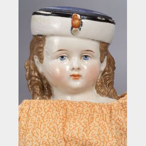China Turned Shoulder Head Lady Doll with Molded Hat