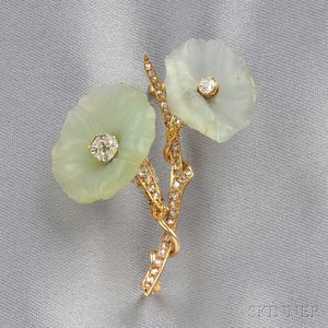 Art Nouveau 18kt Gold and Diamond Flower Brooch