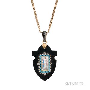Antique Onyx, Enamel, and Diamond Pendant