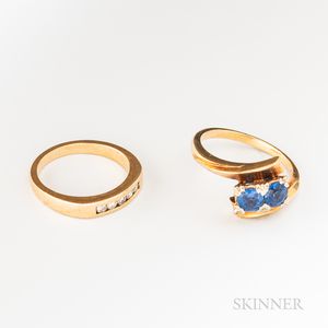Two 14kt Gold, Sapphire and Diamond Rings