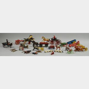Group of Cast Iron and Metal Horse and Buggy-type Toys