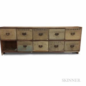 Early Painted and Stenciled Pine Ten-drawer Apothecary Chest