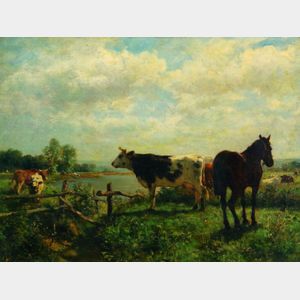 Otto von Thoren (Austrian, 1828-1889) Cattle Pasture and Lone Horse
