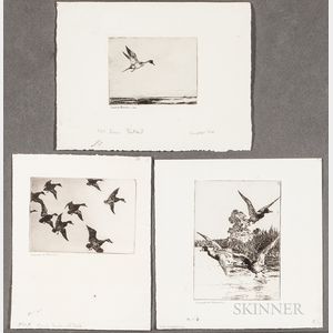 Frank Weston Benson (American, 1862-1951) Three Images of Water Fowl: Black Ducks at Dusk