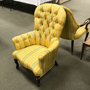 Victorian Silk-upholstered Walnut Parlor Chair