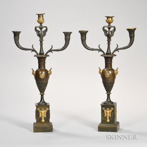 Pair of Empire-style Bronze and Gilt-bronze Candelabra