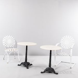 Francois Carre Sunburst Rocking Chair and Side Chair with Two Marble-top Tables