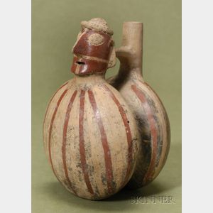 Pre-Columbian Painted Pottery Strap and Spout Vessel