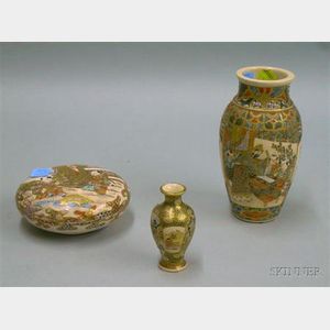 Japanese Satsuma Vase, Incense Box, and Miniature Vase