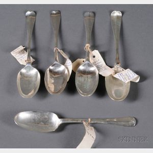 Thirteen Early Georgian Silver Place Spoons