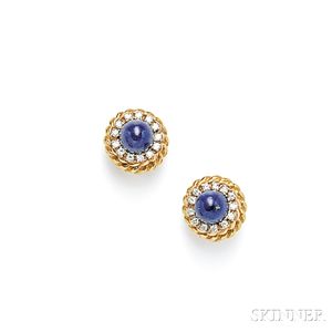 18kt Gold, Lapis, and Diamond Earclips