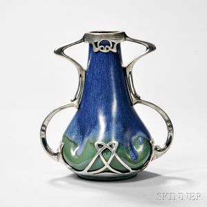 Art Nouveau Vase with Silvered Metal Overlay