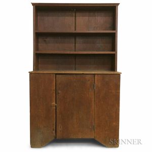 Early Red-painted Pine Slant-back Cupboard