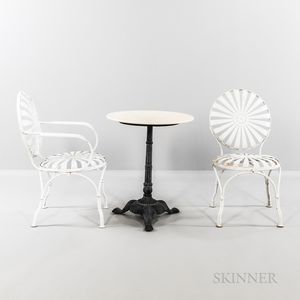 Two Francois Carre Sunburst Chairs and Cafe Table