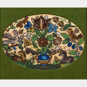 Beadwork Picture of a Pot with Flowers and Animals