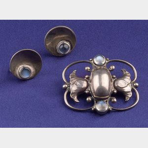 Sterling Silver and Moonstone Brooch, George Jensen