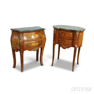 Two Louis XV-style Ormolu-mounted Marble-top Commodes