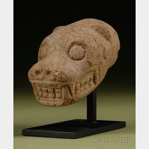 Pre-Columbian Carved Stone Jaguar Head