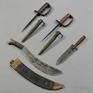 Two Model 1917 Fighting Knives, a Model 1880 Hunting Knife, and a Machete