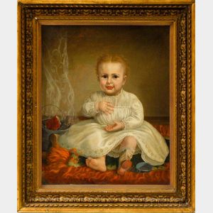 American School, 19th Century Portrait of a Child in White Dress.