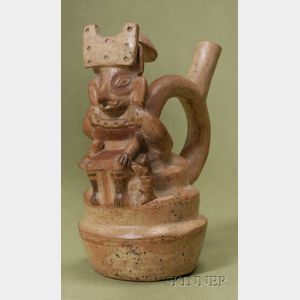 Pre-Columbian Stirrup-Spout Pottery Effigy Vessel