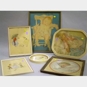 Four Framed Prints of Babies and Children and a Pair of Framed Gladys T. Gibbs Hand-colored Sketches