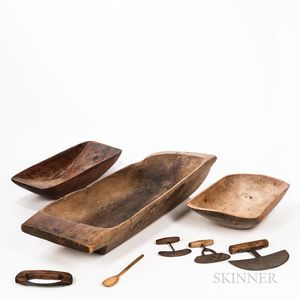 Three Carved Chopping Bowls and Four Choppers
