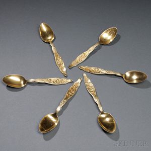 Set of Six Gold-washed Whiting "Lily of the Valley" Sterling Silver Teaspoons