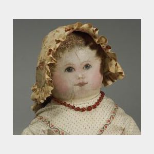Large Early Oil Painted Cloth Doll