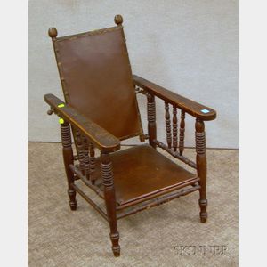 Childs Late Victorian Oak Spindle-sided Adjustable-back Morris Chair.