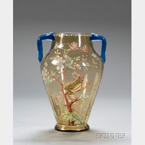 Late Victorian Enamel Decorated Art Glass Vase