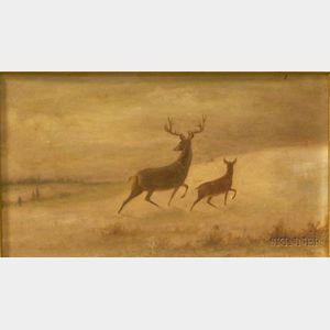 Framed Oil on Board View of Deer in a Winter Landscape by D.A. Hamilton (American, 19th/20th Century)