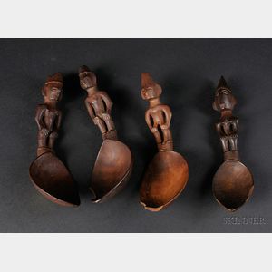 Four Philippine Carved Wood Spoons