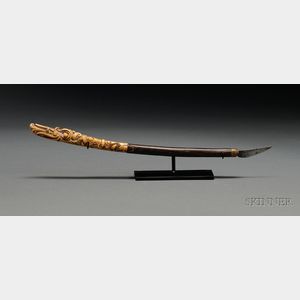 Indonesian Carved Antler, Wood, and Metal Bamboo Splitter