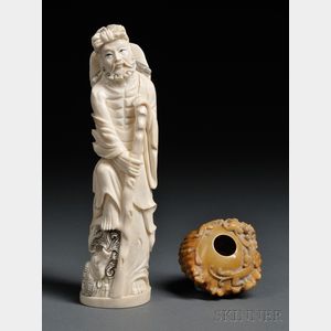Carved Ivory Figure and Soapstone Water Container