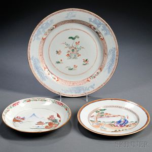 Three Export Porcelain Plates