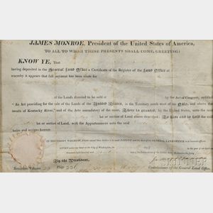 Monroe, James (1758-1831) Land Deed, Signed, 14 July 1819.