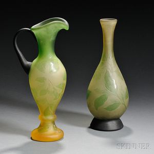 Galle Cameo Glass Pitcher and Vase