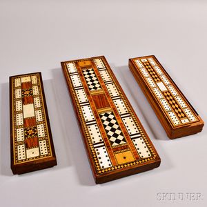 Three Geometric and "French ivory"-inlaid Cribbage Boards