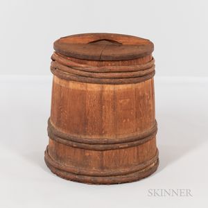 Staved Lidded Oak Barrel
