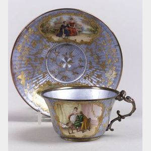 French Enamel Cup and Saucer