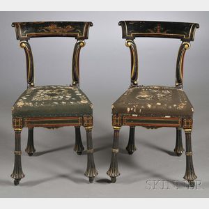 Pair of Painted and Carved Egyptian Revival Side Chairs
