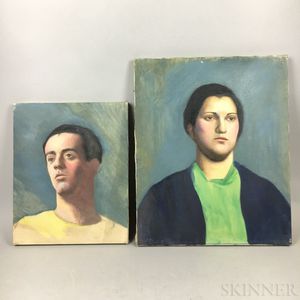 Four Unframed Oil on Canvas Portraits Attributed to Edwin B. Sears (American, 20th Century)