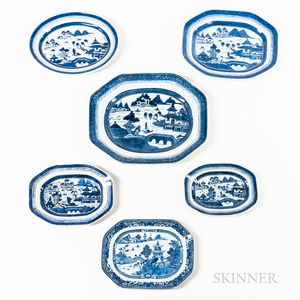 Six Blue and White Chinese Export Platters