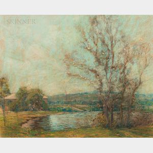 Arthur Clifton Goodwin (American, 1864-1929) Spring Landscape with Pond and Foreground Trees